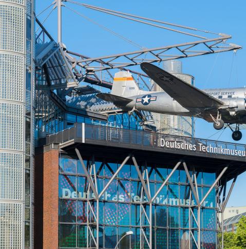 plane on top of the German Museum Of Technology 